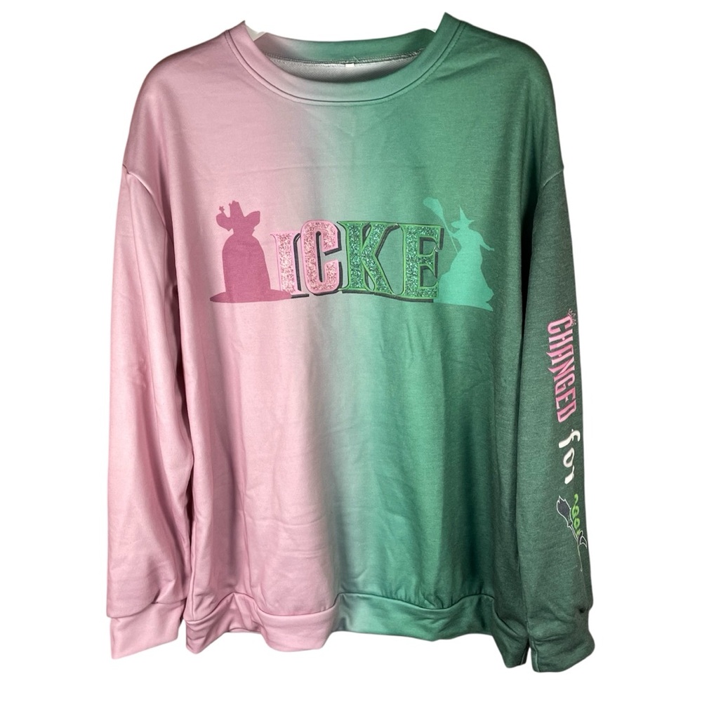Wicked for Good Pink to Green Ombre Sweatshirt, L